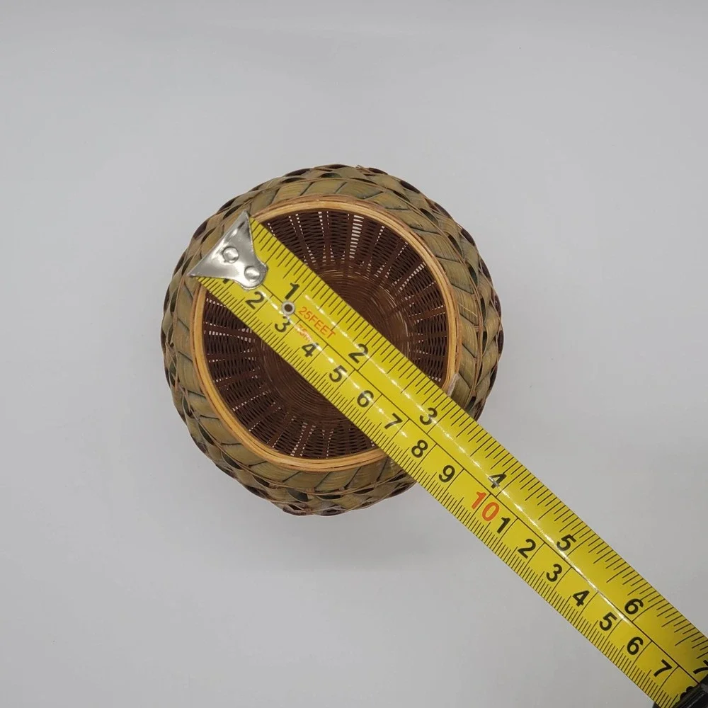 Vintage Hand Woven Bamboo Basket Small Decorative Pot‎ Natural Boho